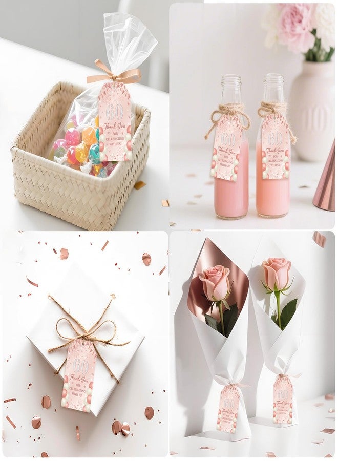 Serencatcher Rose Gold 60th Birthday Decorations for Women- 50pcs Thank You for Celebrating with Us Favor Gift Tags with String 1.9x3.5 Inches for Women 60th Birthday Anniversary Party Favors - Image 4